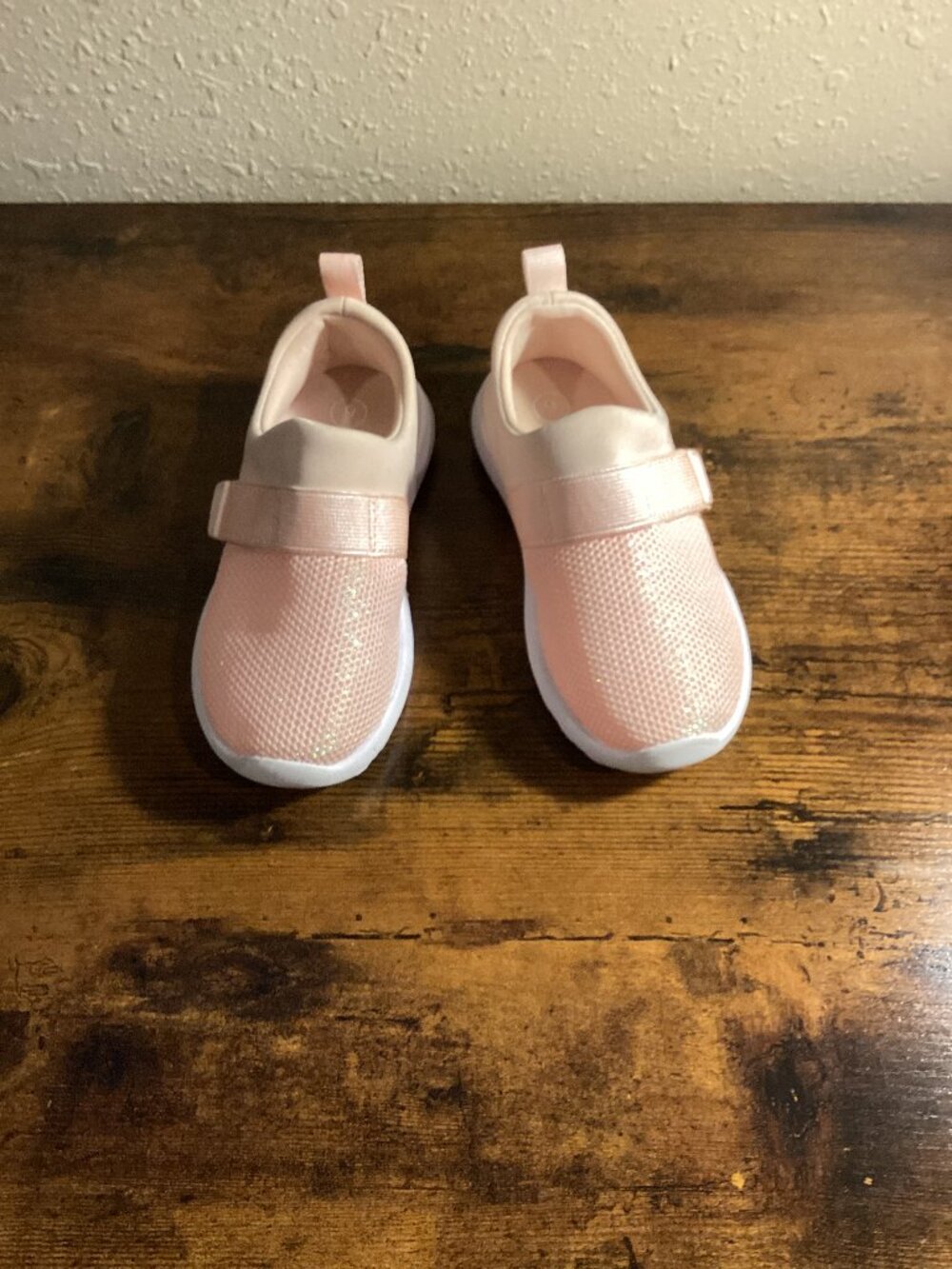 Girls Blush Pink Glitter Mesh Slip-On Sneakers with Strap
